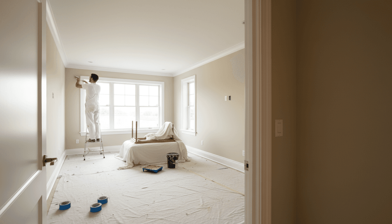 Freshly painted bedroom with trim and new flooring