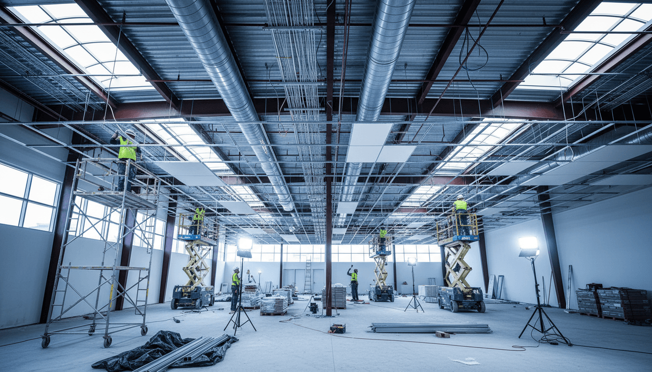 T-bar ceiling installation in a commercial office space